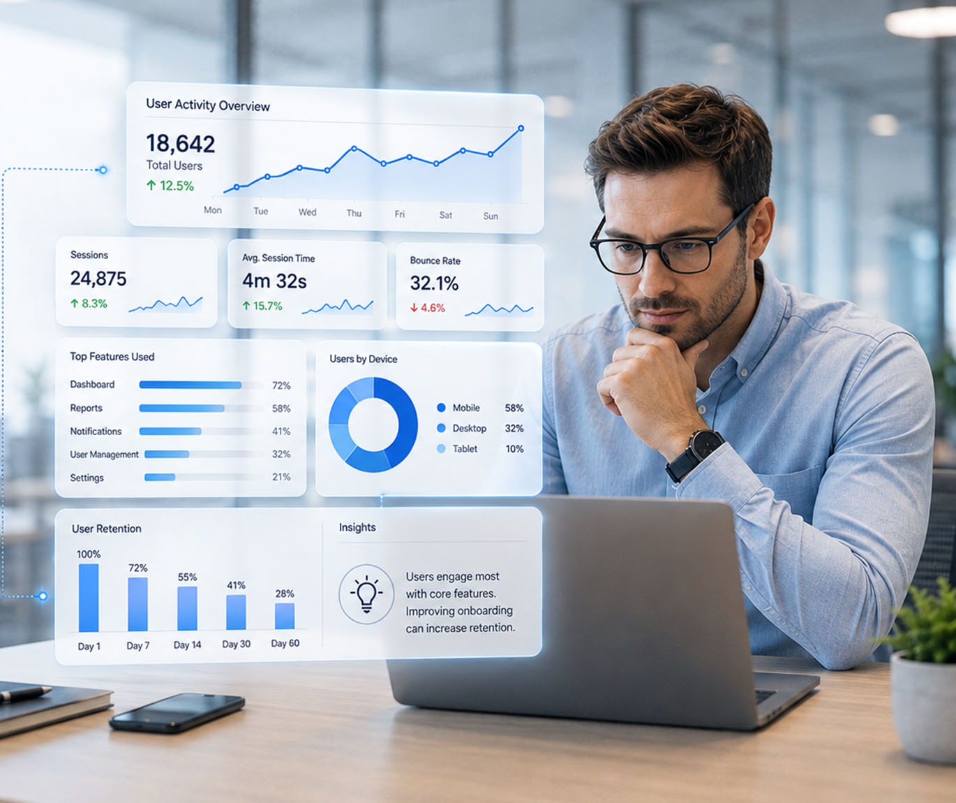 Broker reviewing policy dashboard on a tablet