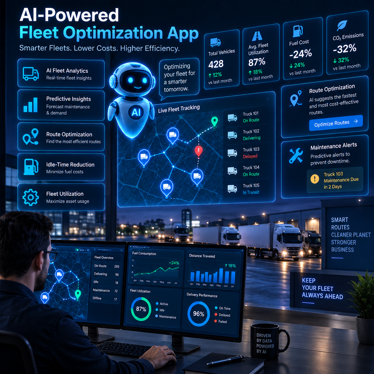 AI fleet analytics and network optimization for trucking