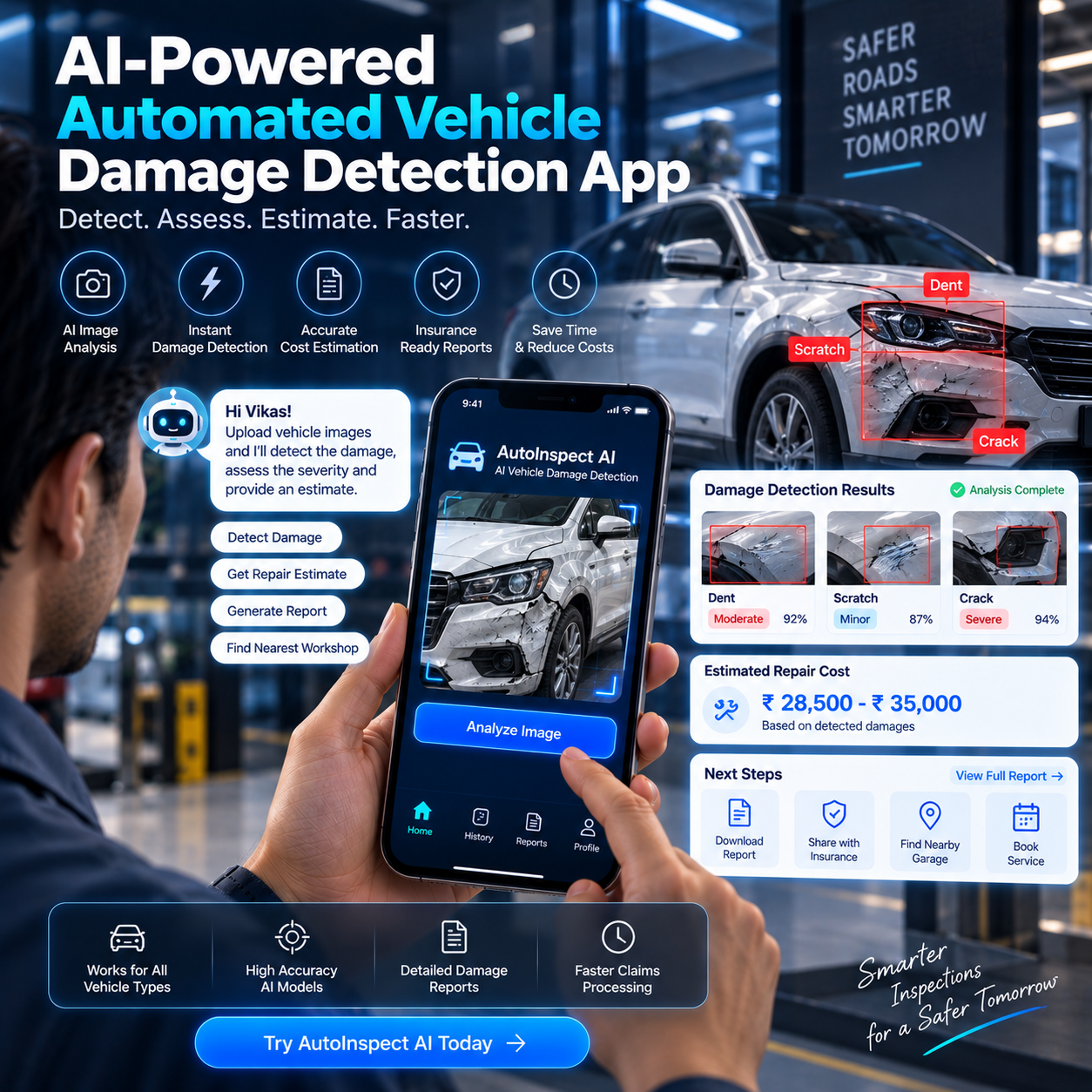 AI powered automated vehicle damage detection app