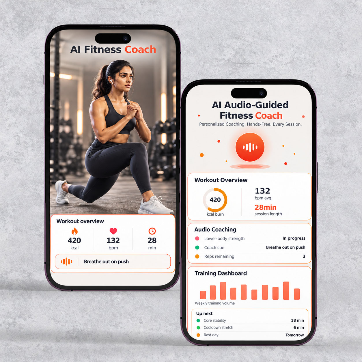 AI audio-guided fitness coaching app screen