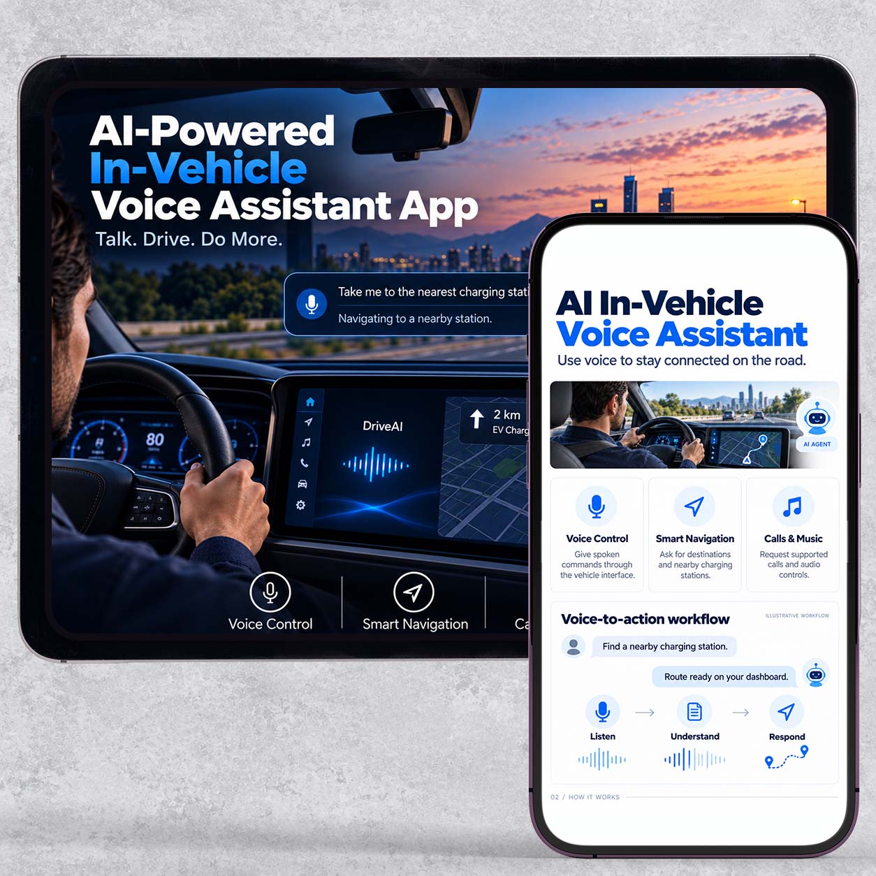 AI powered in-vehicle voice assistant app